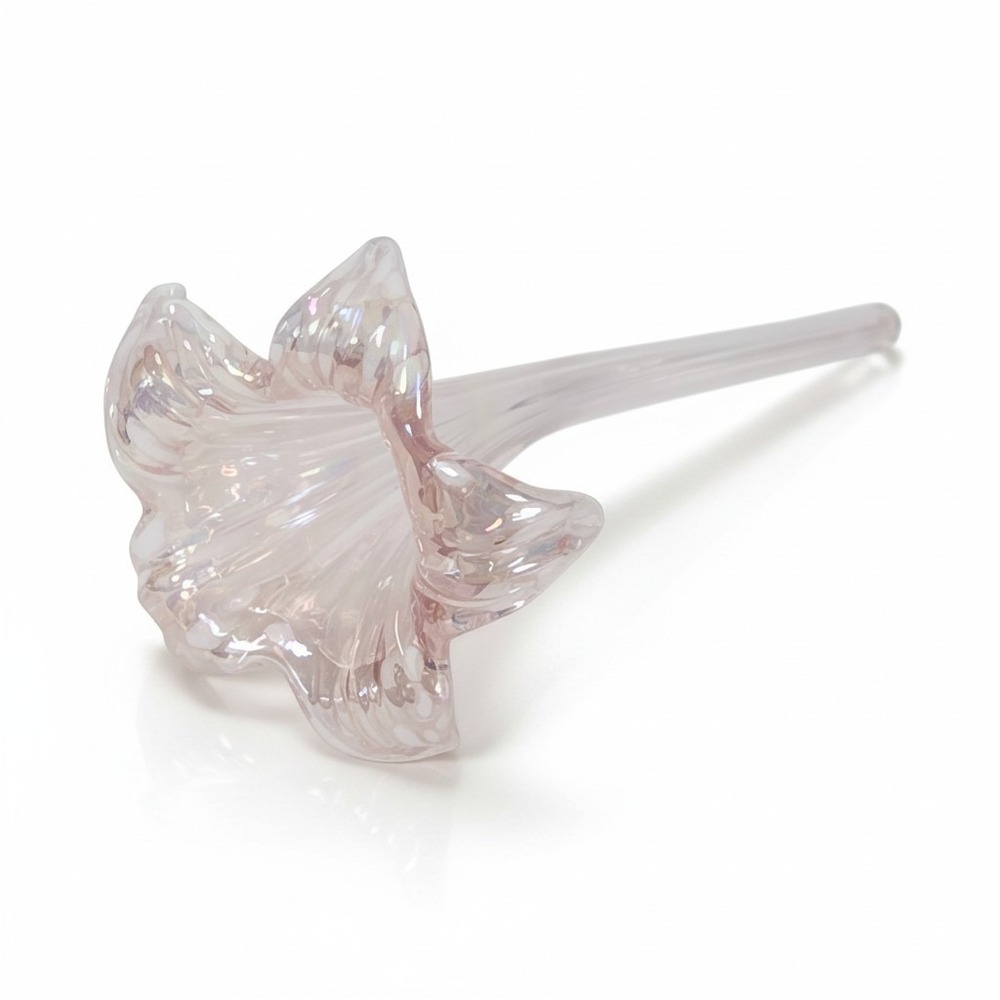 Vintage Silvestri Murano Style Pink Iridescent Glass Flower Long Stem 7in EUC